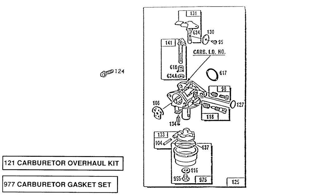 Carburetor Assembly Diagram and Parts List for 91708-0124-01  Briggs and Stratton Engine